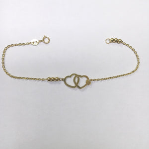PULSERA TEJIDO ESPECIAL C CORAZONES 14K 18 CM 1.7 GR (NUEVO)