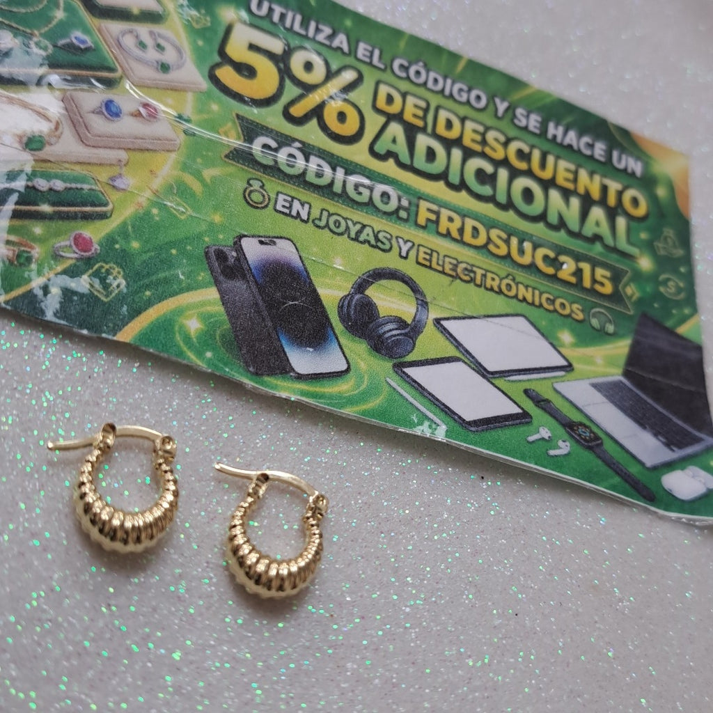 ARETES ARRACADA ESTRIADAS 14K 1 GR (NUEVO)