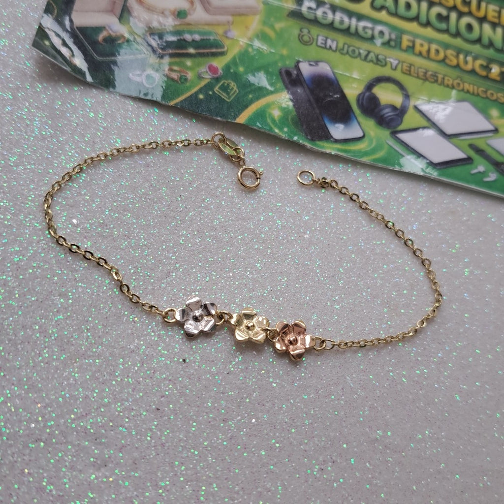PULSERA TEJIDO ESPECIAL FIG FLORES 14K 18 CM 2 GR (NUEVO)