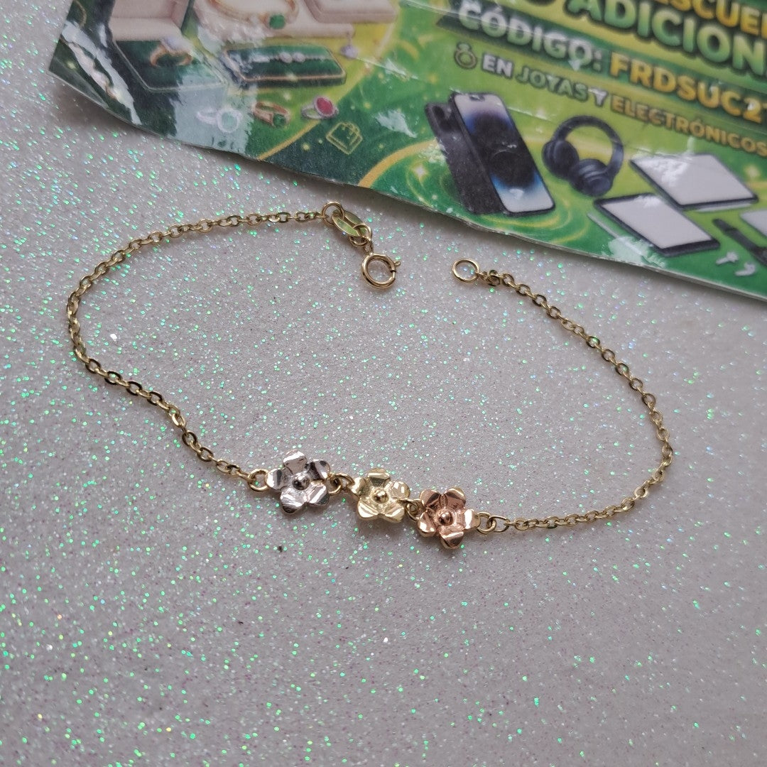 PULSERA TEJIDO ESPECIAL FIG FLORES 14K 18 CM 2 GR (NUEVO)