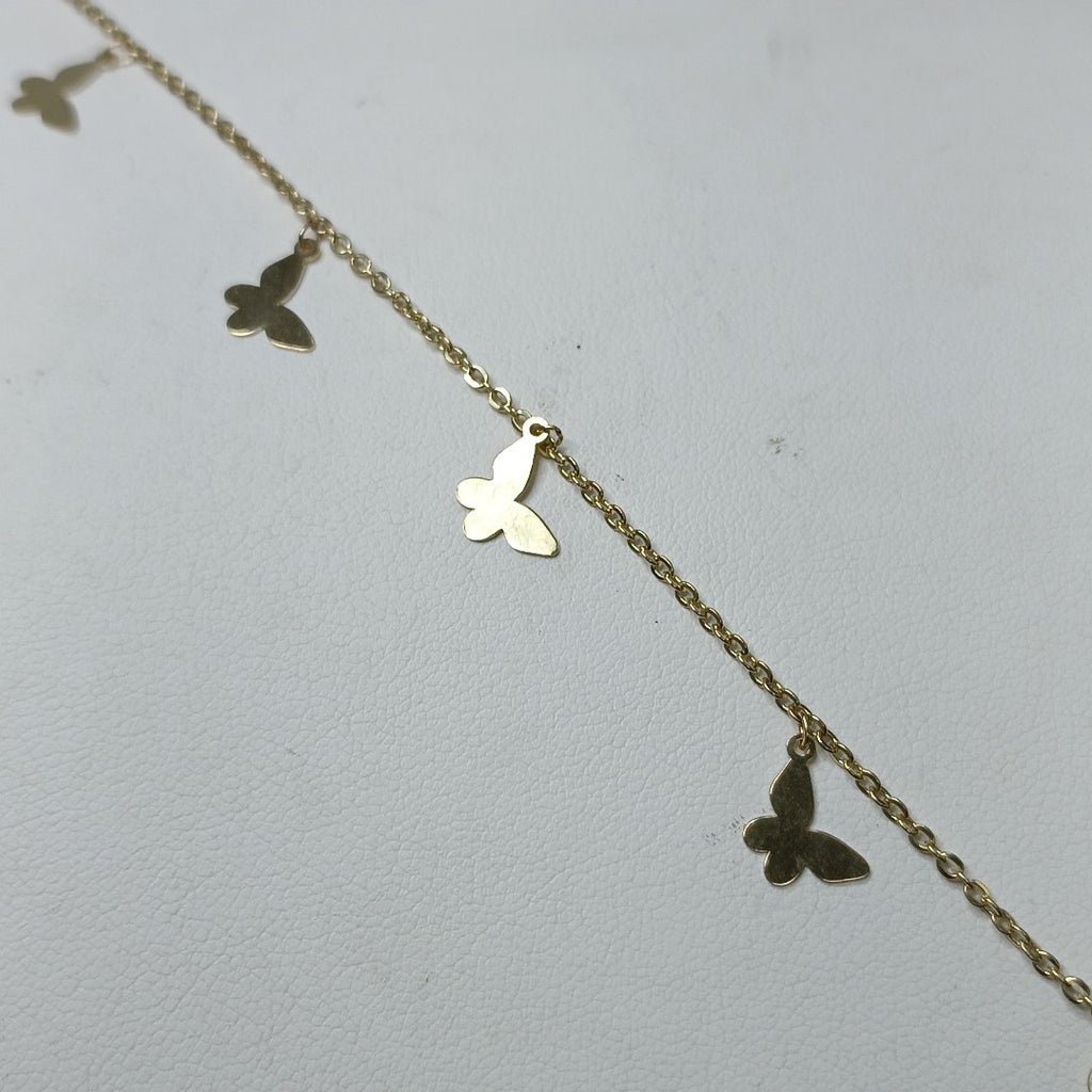 PULSERA ESPECIAL CON MARIPOSAS 14K 18 CM 2 GR (NUEVO)