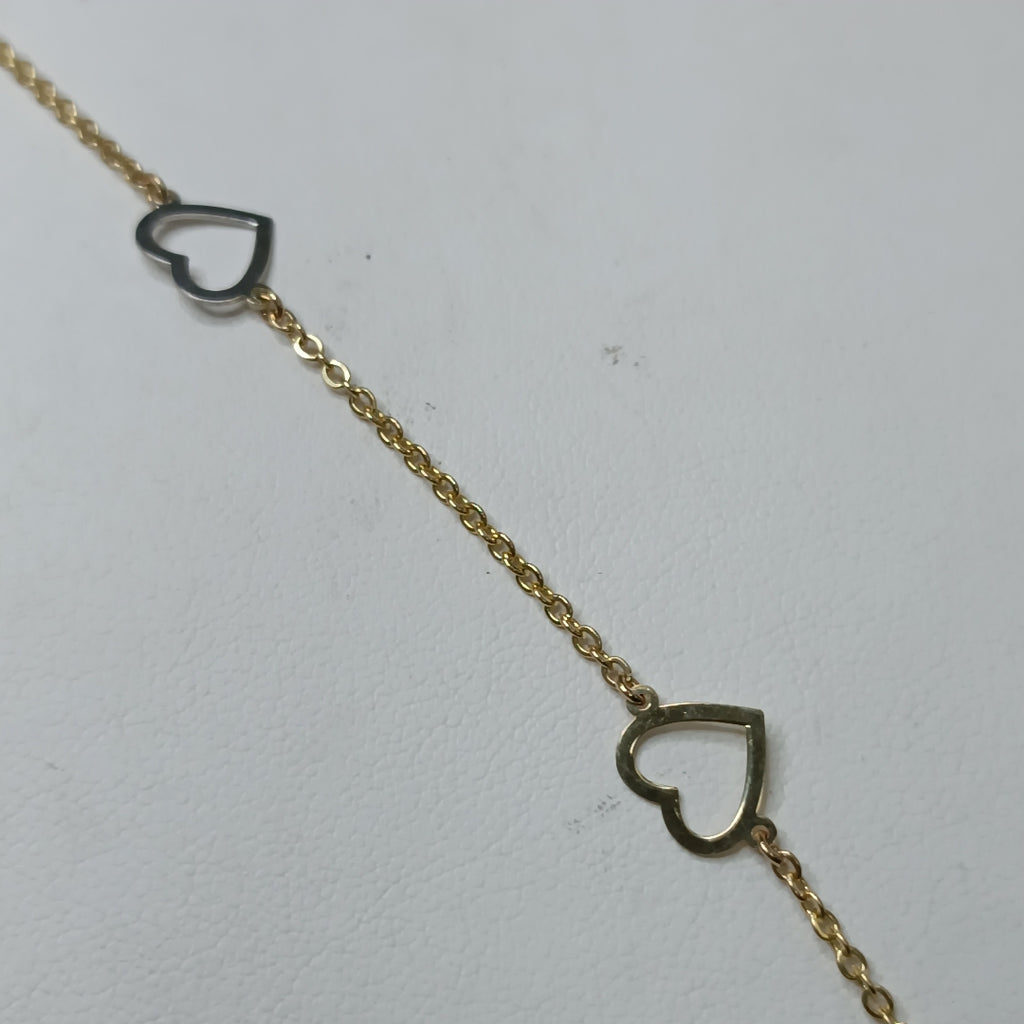 PULSERA ESPECIAL CON CORAZONES CONBINADOS 14K 18 CM 1.7 GR (NUEVO)
