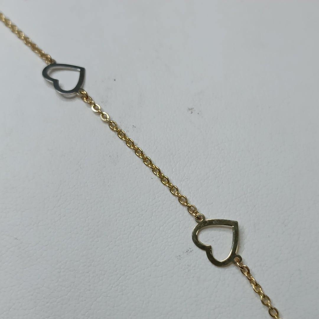 PULSERA ESPECIAL CON CORAZONES CONBINADOS 14K 18 CM 1.7 GR (NUEVO)