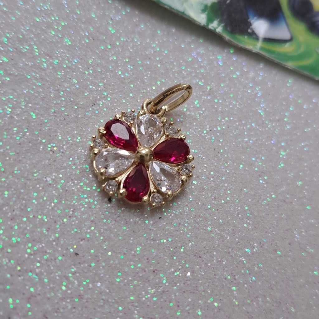 DIJE FLOR CIRCONIAS Y PIEDRAS DE COLOR 14K 2.8 GR (NUEVO)