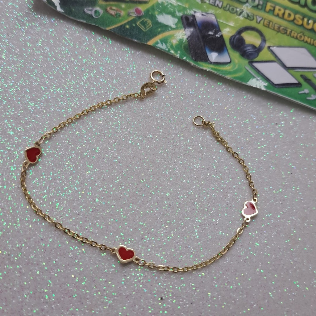 PULSERA ESPECIAL CON CORAZONES 14K 18 CM 1.4 GR (NUEVO)