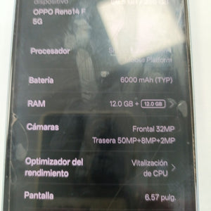 CELULAR OPPO RENO 14 F CPH2743 (2025) 256 GB 12 GB RAM (SEMINUEVO)