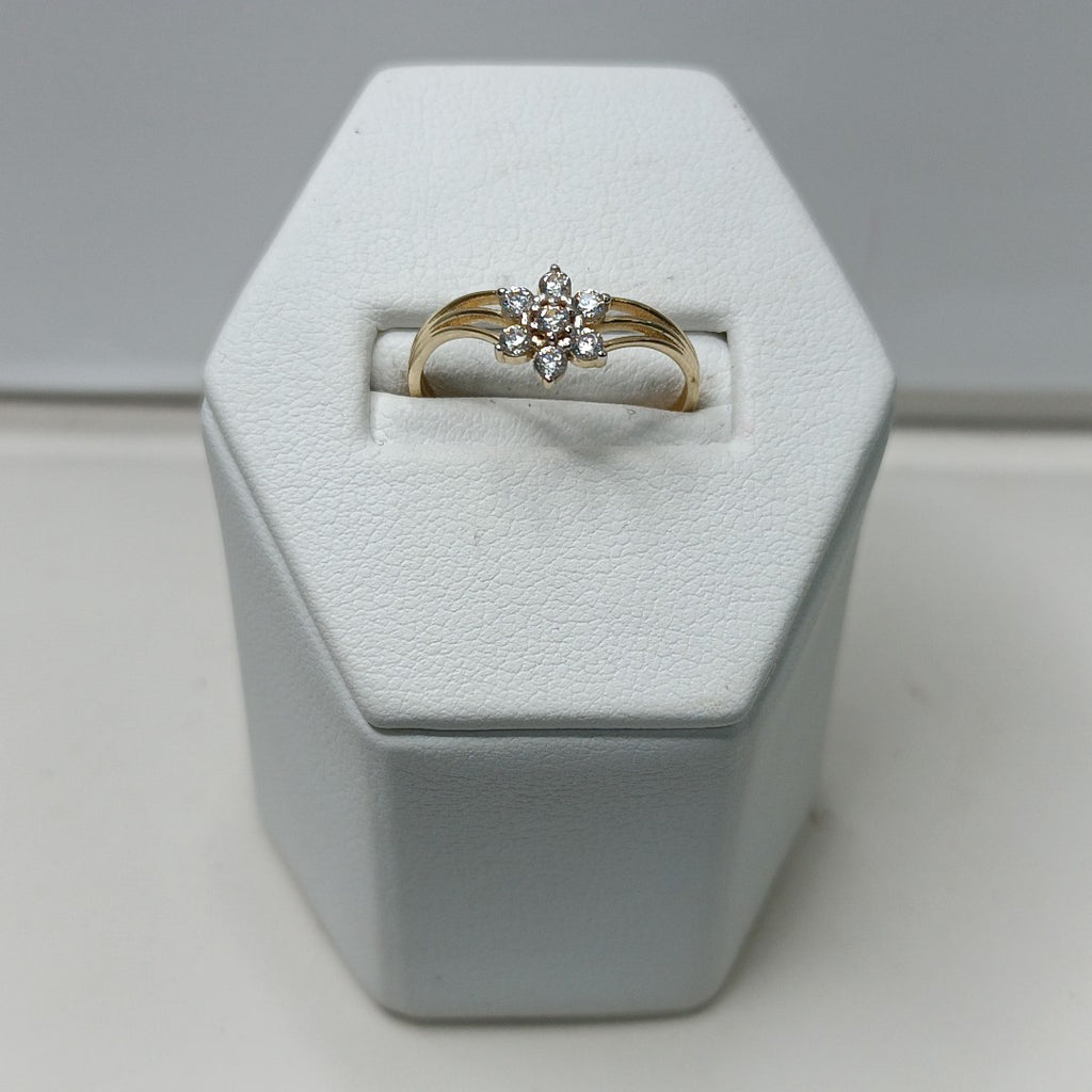 ANILLO ANILLITO FLOR C CIRCONIAS 14K 7 TALLA 1.4 GR (NUEVO)