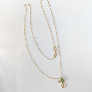 CADENA TEJIDO GARGANTILLA CON DIJE MARIPOSAS CIRCONIAS Y PIEDRAS DE COLOR 14K 45 CM 1.9 GR (NUEVO)