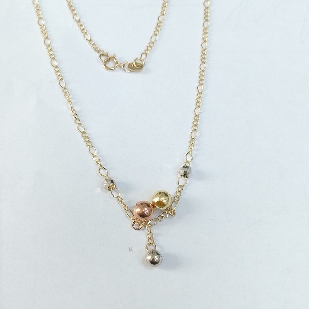 CADENA GARGANTILLA 3X1 CON ESFERAS COMBINADAS 14K 45 CM 3.1 GR (NUEVO)