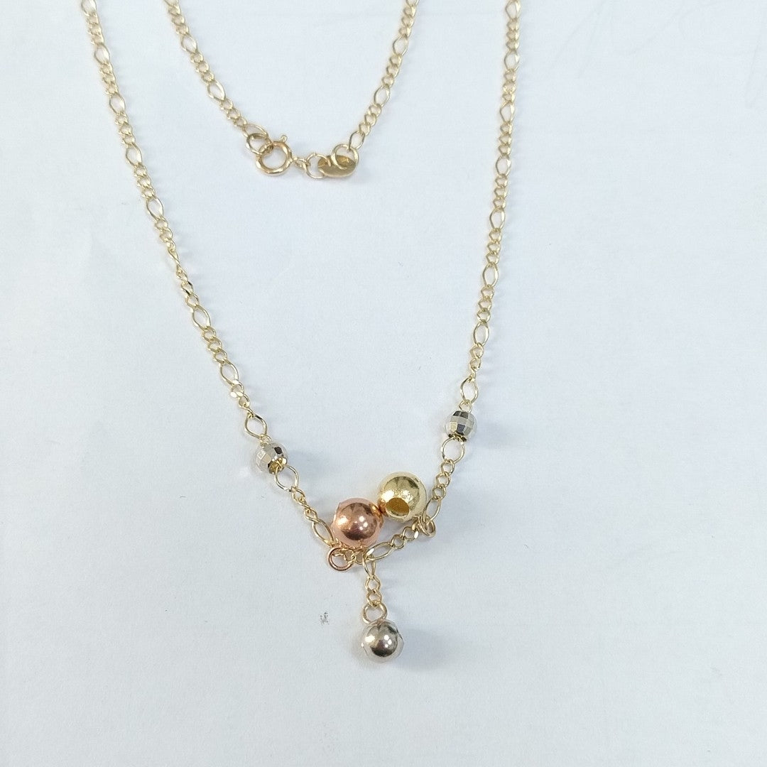 CADENA GARGANTILLA 3X1 CON ESFERAS COMBINADAS 14K 45 CM 3.1 GR (NUEVO)