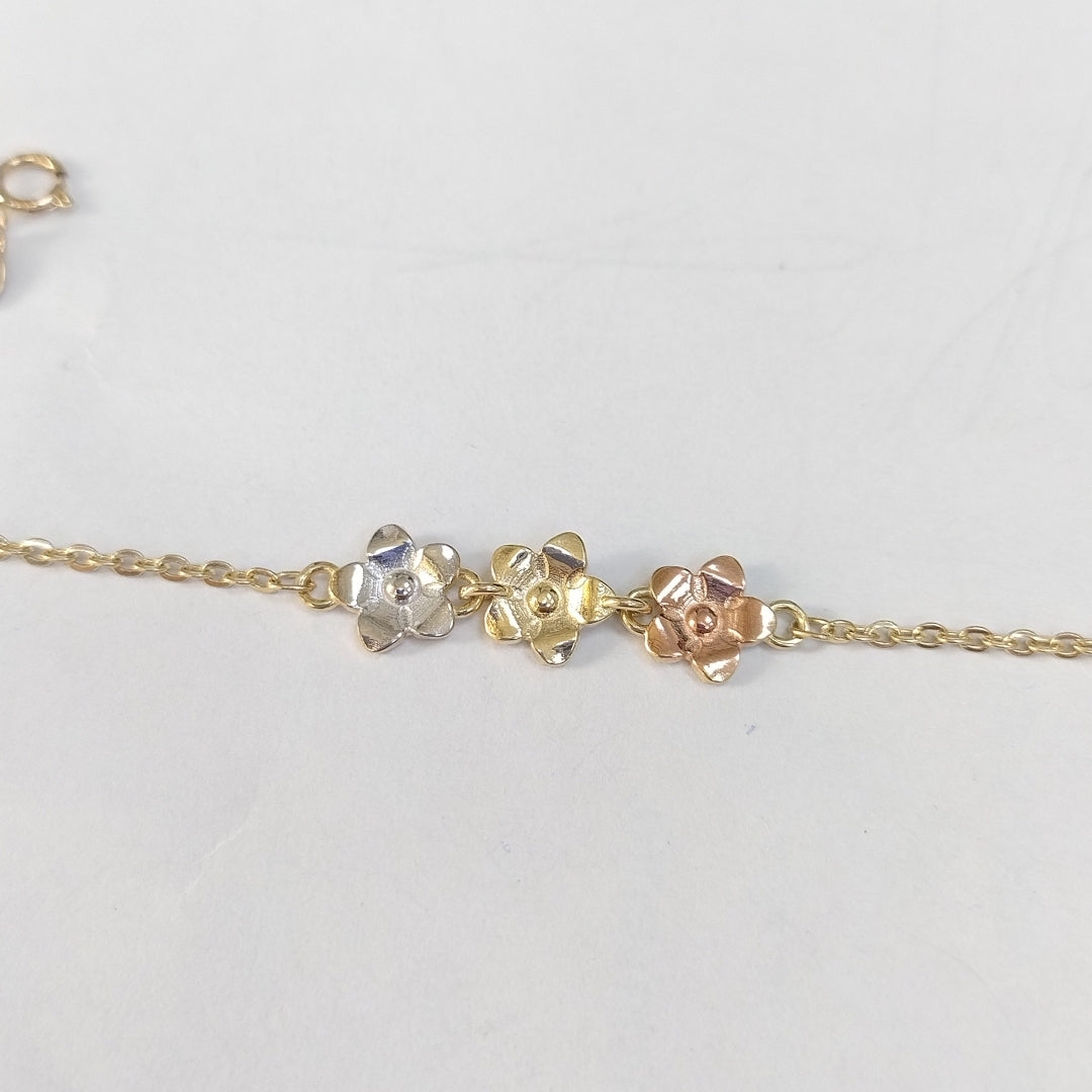PULSERA TEJIDO ESPECIAL FIG FLORES 14K 18 CM 2.1 GR (NUEVO)
