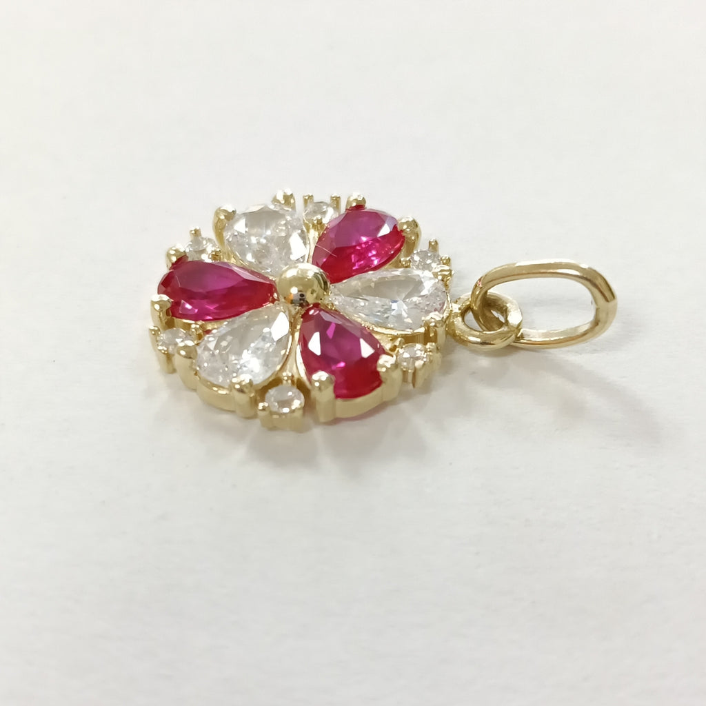 DIJE FLOR CIRCONIAS Y PIEDRAS DE COLOR 14K 2.8 GR (NUEVO)