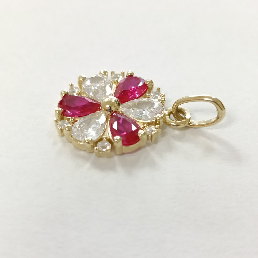 DIJE FLOR CIRCONIAS Y PIEDRAS DE COLOR 14K 2.8 GR (NUEVO)