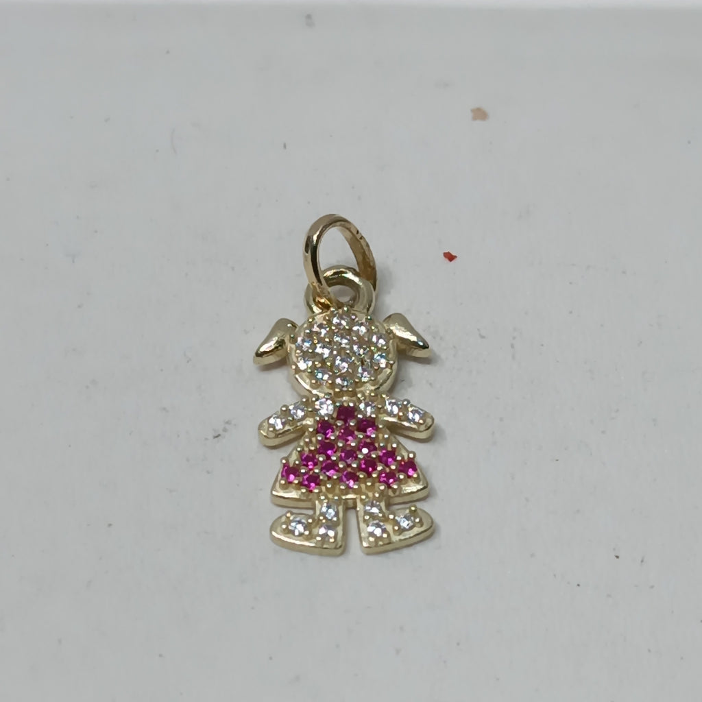 DIJE NIÑA CON CIRCONIAS Y PIEDRAS DE COLOR 10K 1 GR (NUEVO)