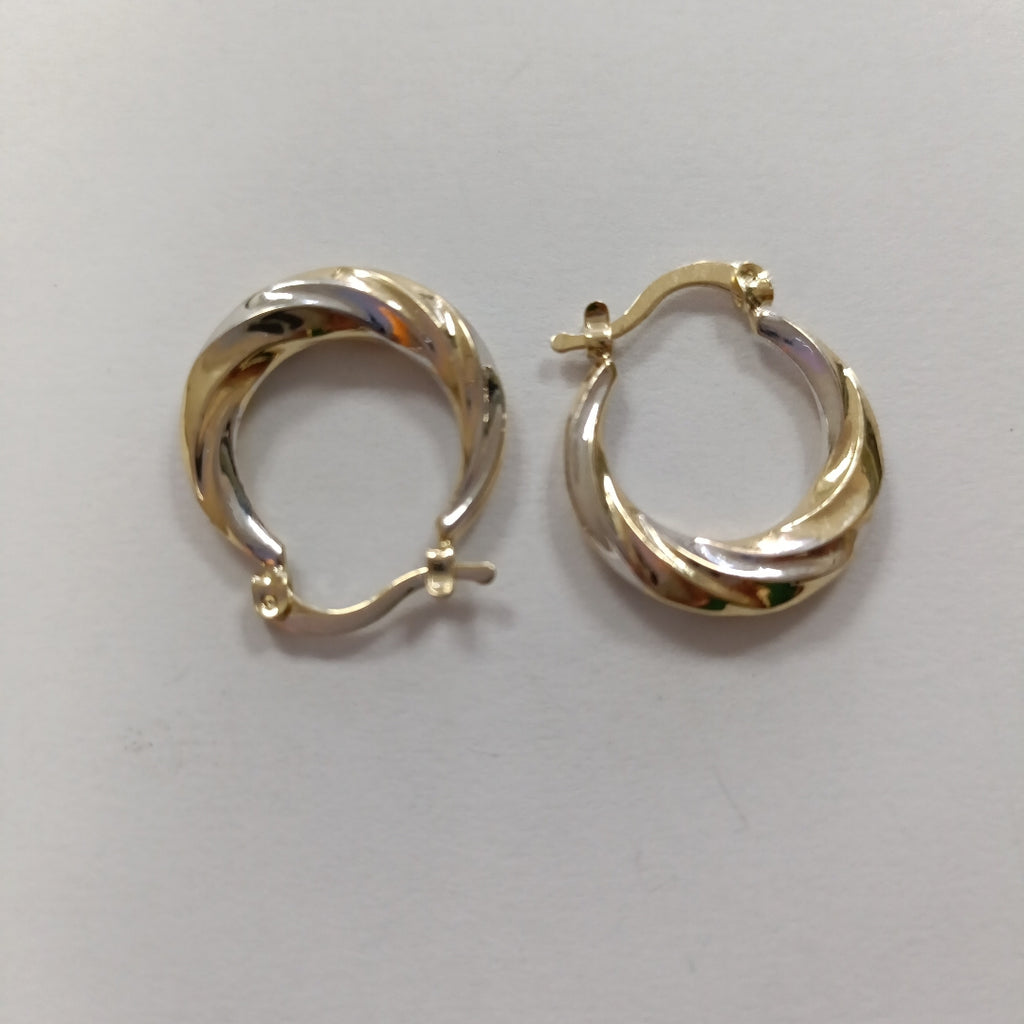 ARETES TEJIDO ARRACADA TRENZADA COMBINADA 14K 1.9 GR (NUEVO)