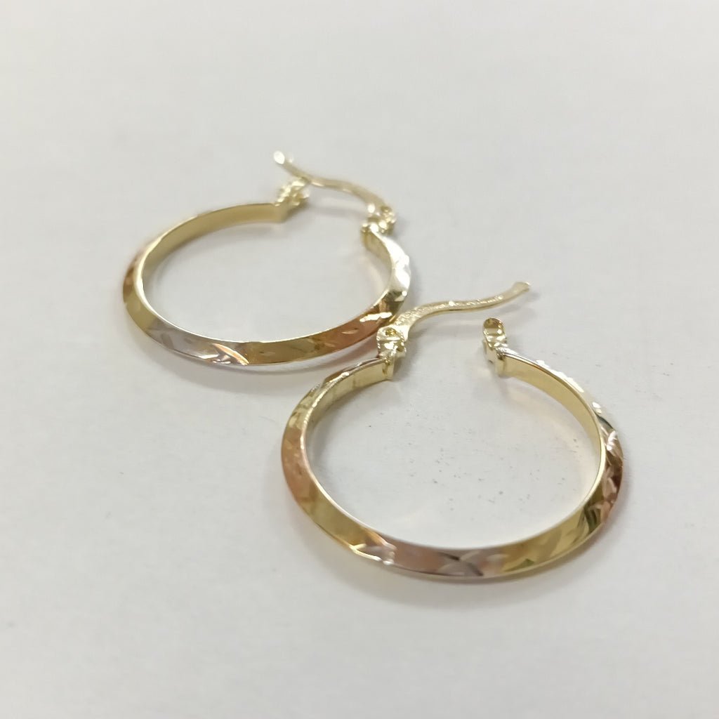 ARETES TEJIDO ARRACADAS BISELADAS COMBINADAS 14K 1.3 GR (NUEVO)