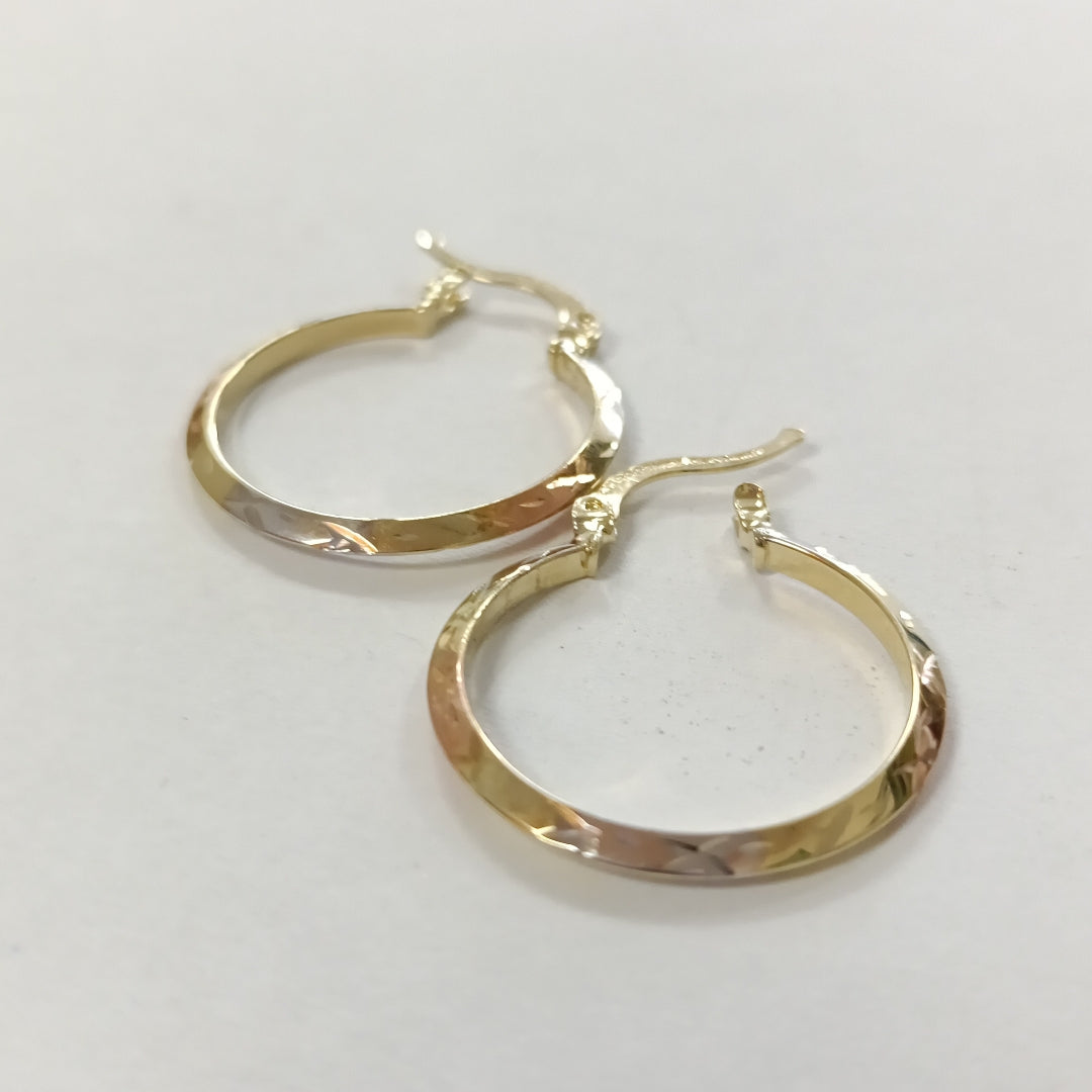 ARETES TEJIDO ARRACADAS BISELADAS COMBINADAS 14K 1.3 GR (NUEVO)