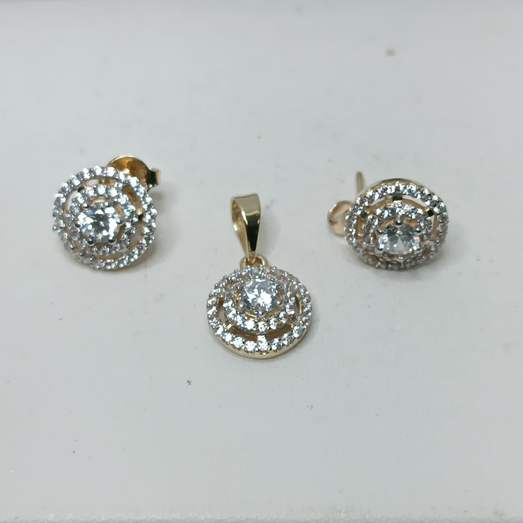 BROQUELES MEDIO ADEREZO BROQUELES Y DIJE C CIRCONIAS 14K 4.2 GR (NUEVO)