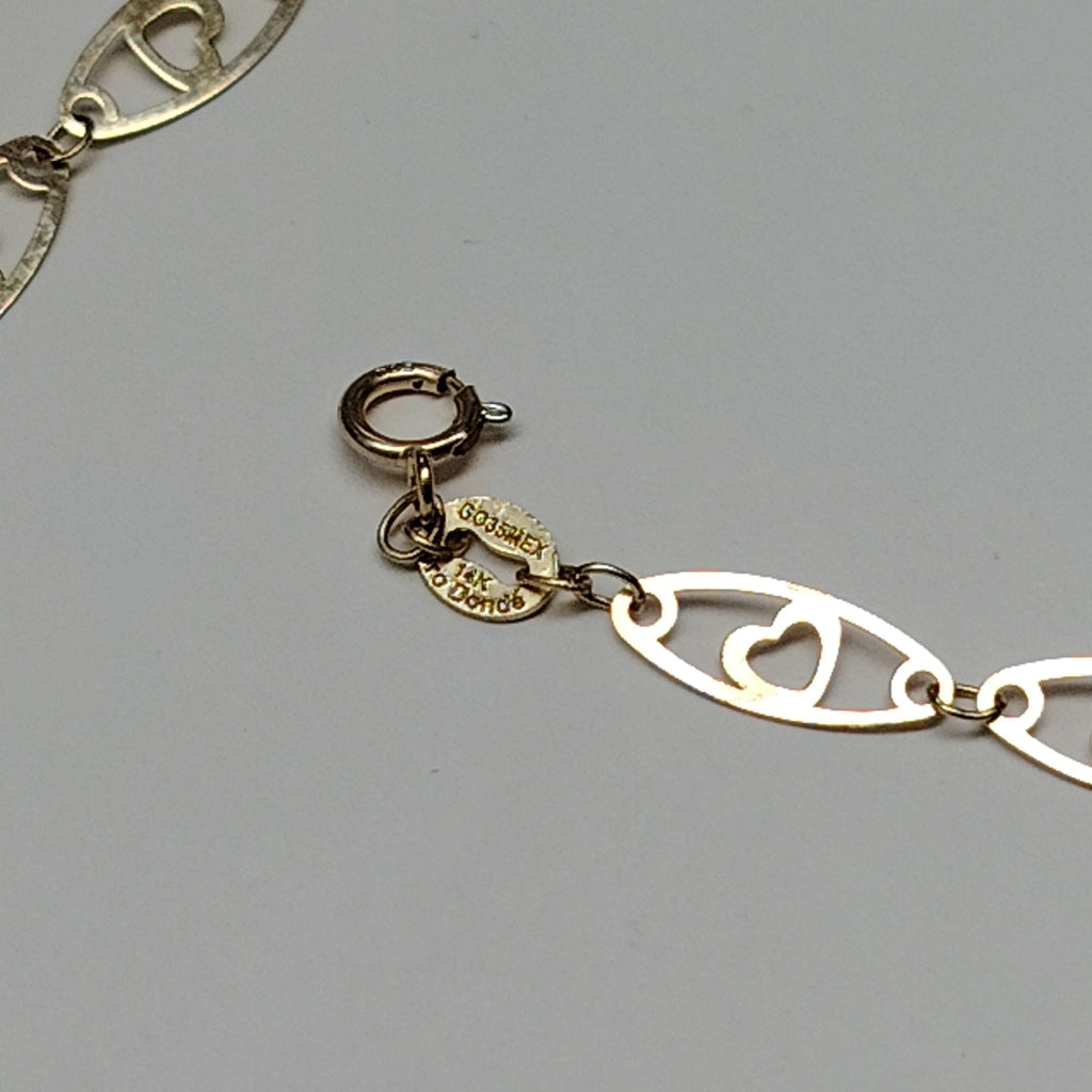PULSERA TEJIDO ESPECIAL CON CORAZON 14K 18 CM 1.3 GR (NUEVO)