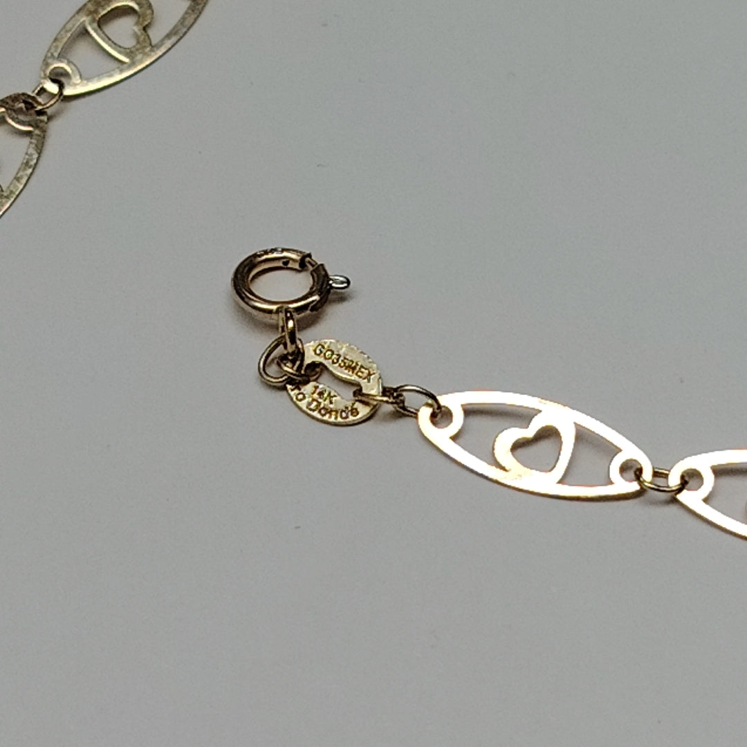 PULSERA TEJIDO ESPECIAL CON CORAZON 14K 18 CM 1.3 GR (NUEVO)