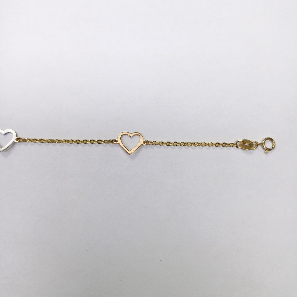 PULSERA ESPECIAL CON CORAZONES CONBINADOS 14K 18 CM 1.7 GR (NUEVO)