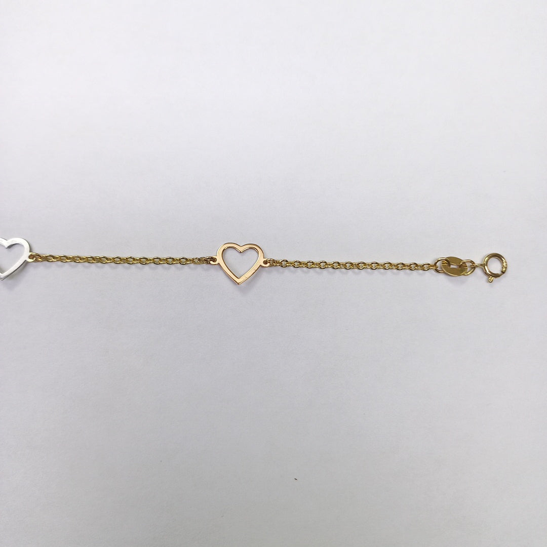 PULSERA ESPECIAL CON CORAZONES CONBINADOS 14K 18 CM 1.7 GR (NUEVO)