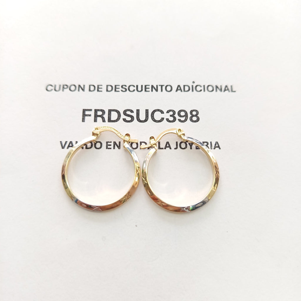 ARETES TEJIDO ARRACADAS BISELADAS COMBINADAS 14K 1.4 GR (NUEVO)