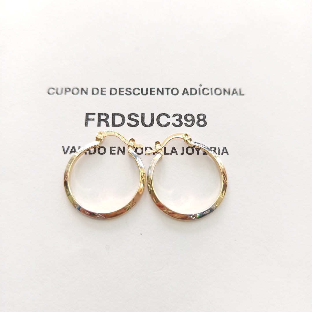 ARETES TEJIDO ARRACADAS BISELADAS COMBINADAS 14K 1.4 GR (NUEVO)