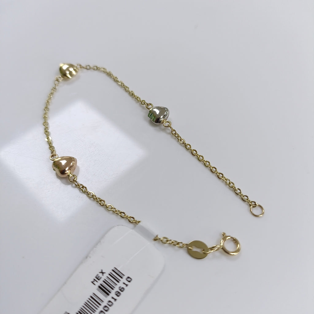 PULSERA ESP CON CORAZONES COMBINADOS 14K 18 CM 1.6 GR (NUEVO)