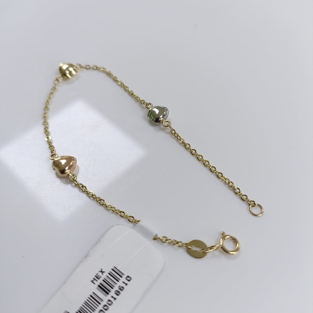 PULSERA ESP CON CORAZONES COMBINADOS 14K 18 CM 1.6 GR (NUEVO)