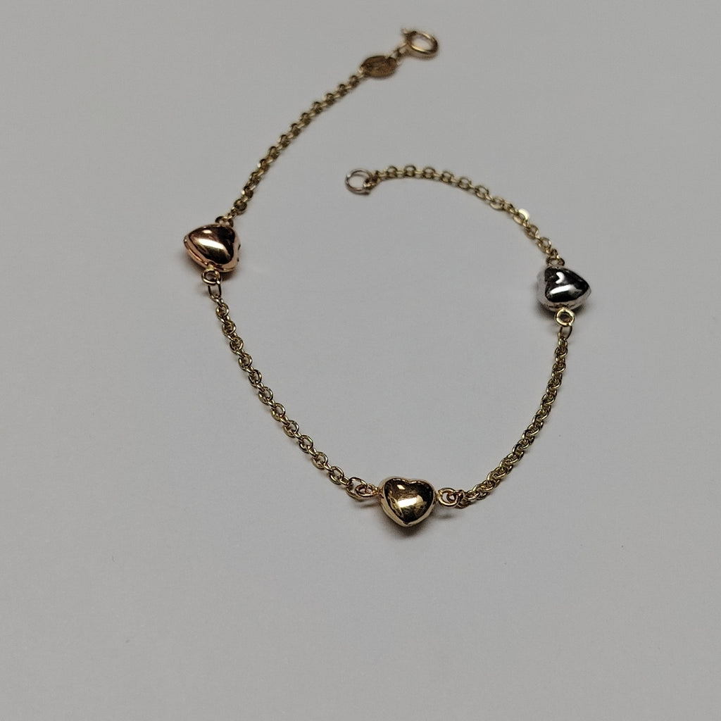 PULSERA ESP CON CORAZONES COMBINADOS 14K 18 CM 1.6 GR (NUEVO)