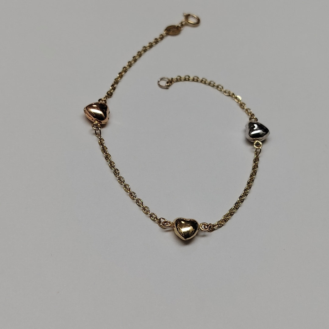 PULSERA ESP CON CORAZONES COMBINADOS 14K 18 CM 1.6 GR (NUEVO)