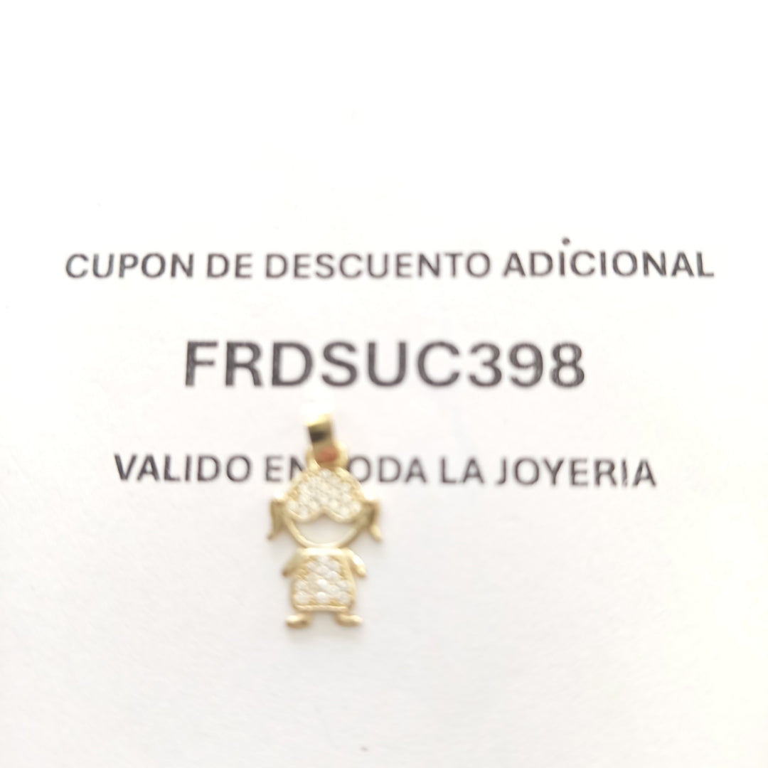 DIJE TEJIDO NIÑA CON CIRCONIAS 14K 0.9 GR (NUEVO)