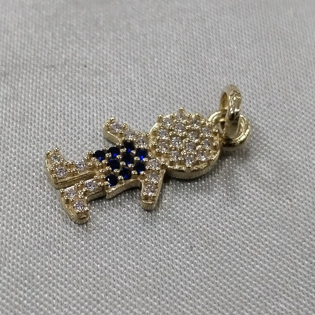 DIJE NIÑO CON CIRCONIAS Y PIEDRAS DE COLOR 10K 0.9 GR (NUEVO)