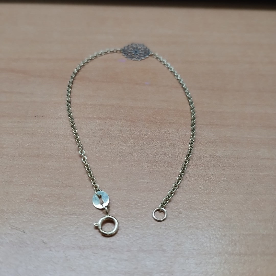 PULSERA TEJIDO ESPECIAL CON MANDALA 14K 18 CM 1.3 GR (NUEVO)