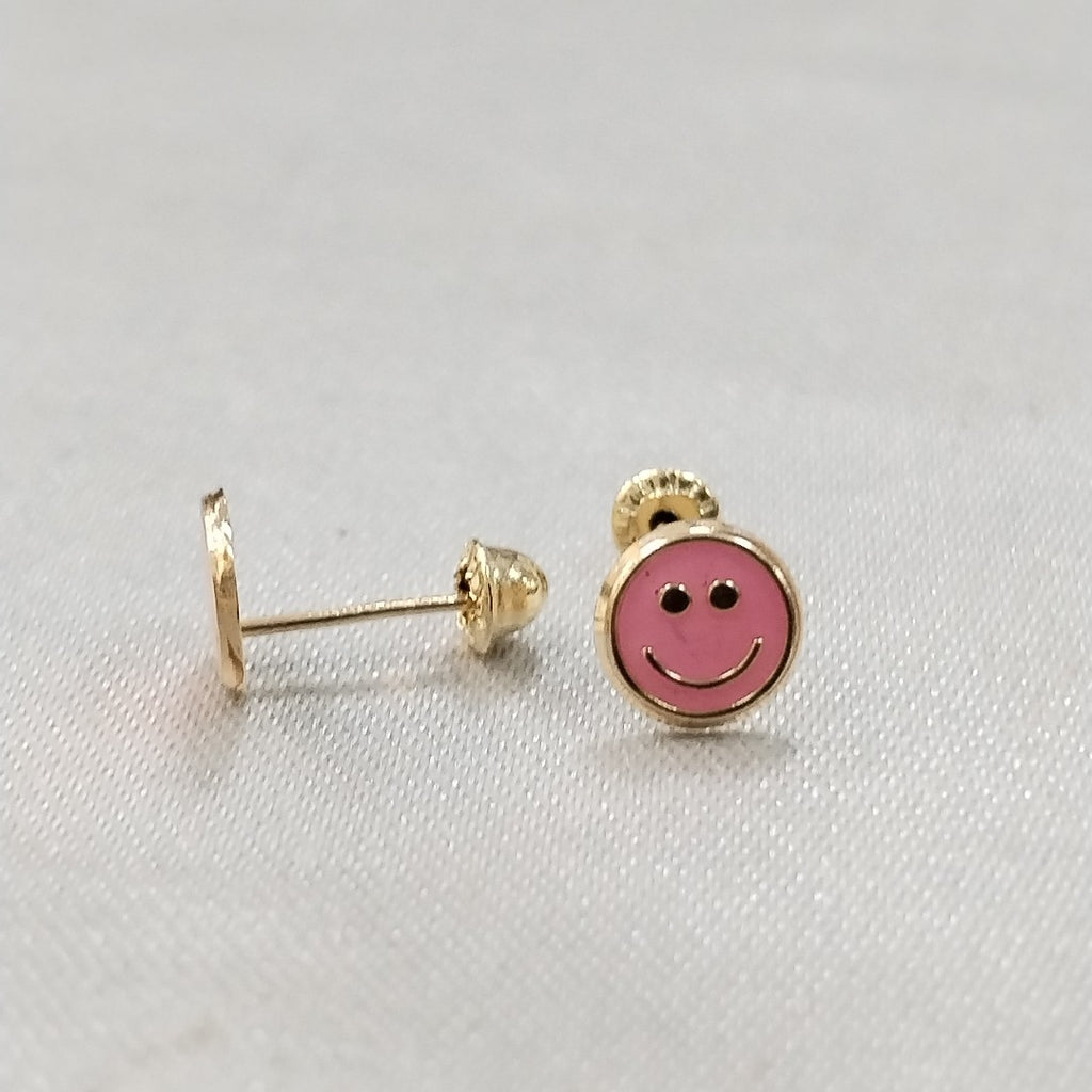 BROQUELES BROQUEL FIG SONRISA ESMALTE ROSA 14K 0.1696 GR (NUEVO)