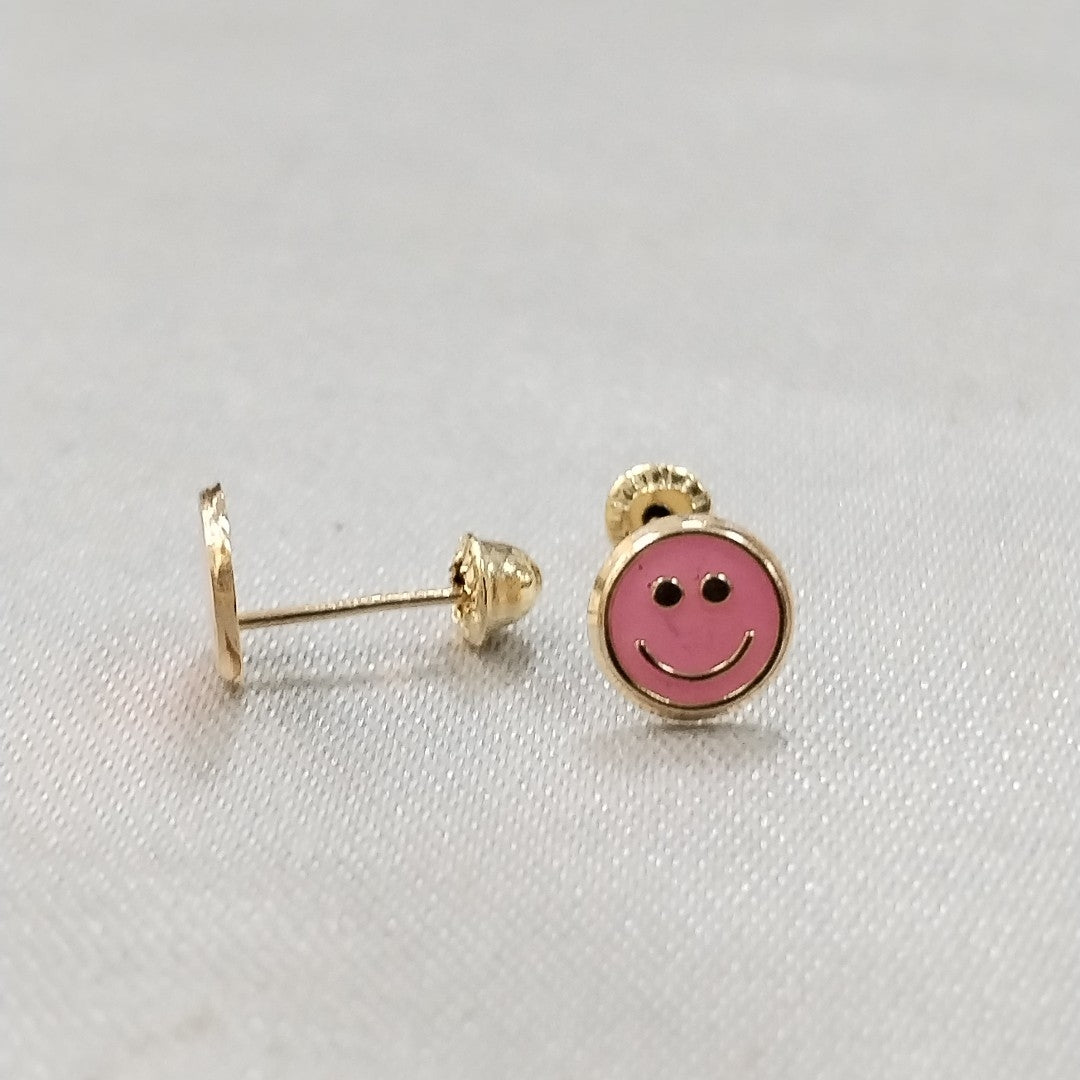 BROQUELES BROQUEL FIG SONRISA ESMALTE ROSA 14K 0.1696 GR (NUEVO)
