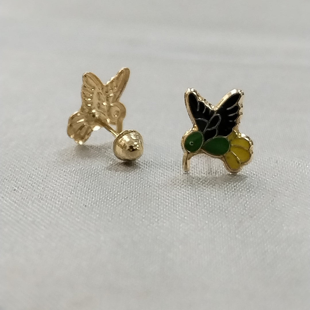 BROQUELES BROQUEL FIG COLIBRI ESMALTE VERDE 14K 0.2138 GR (NUEVO)