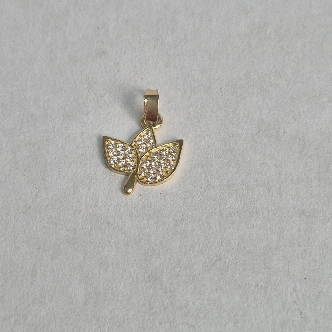 DIJE TEJIDO HOJAS CON CIRCONIAS 14K 1 GR (NUEVO)