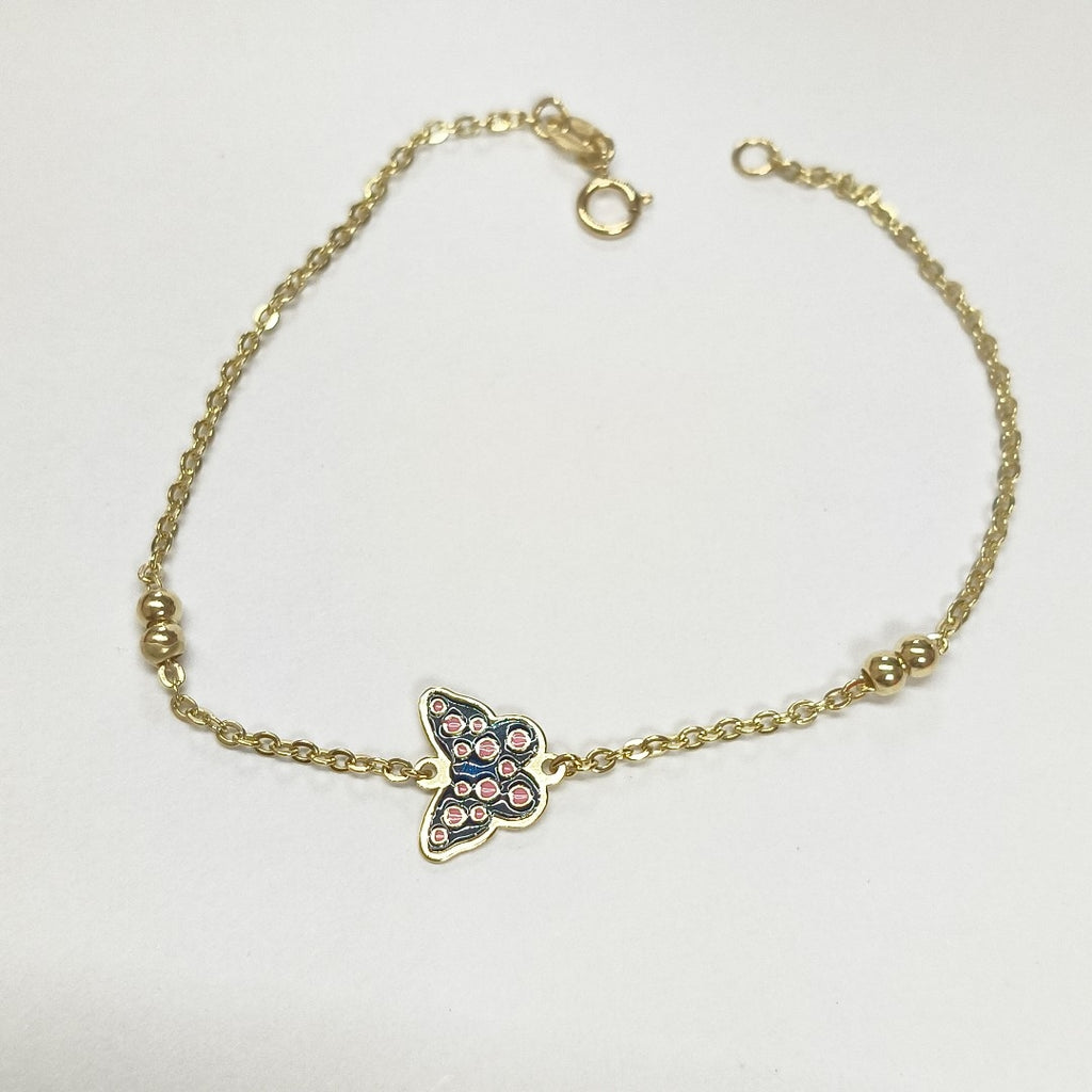 PULSERA TEJIDO ESPECIAL MARIPOSA CON ESMALTE 14K 18 CM 1.9 GR (NUEVO)