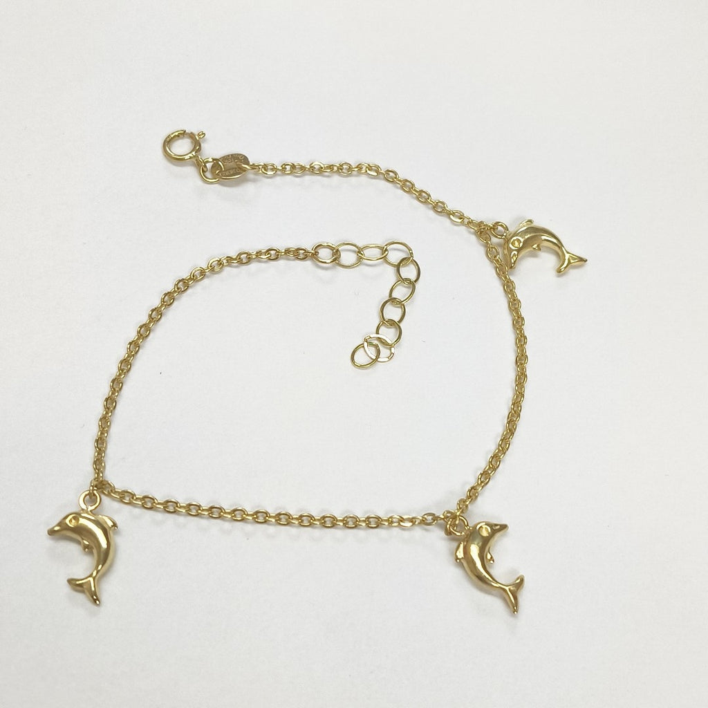 PULSERA ESPECIAL CON DIJES DELFINES 10K 18 CM 1.9 GR (NUEVO)