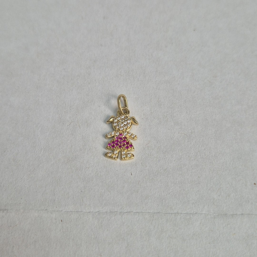 DIJE NIÑA CON CIRCONIAS Y PIEDRAS DE COLOR 10K 1.1 GR (NUEVO)