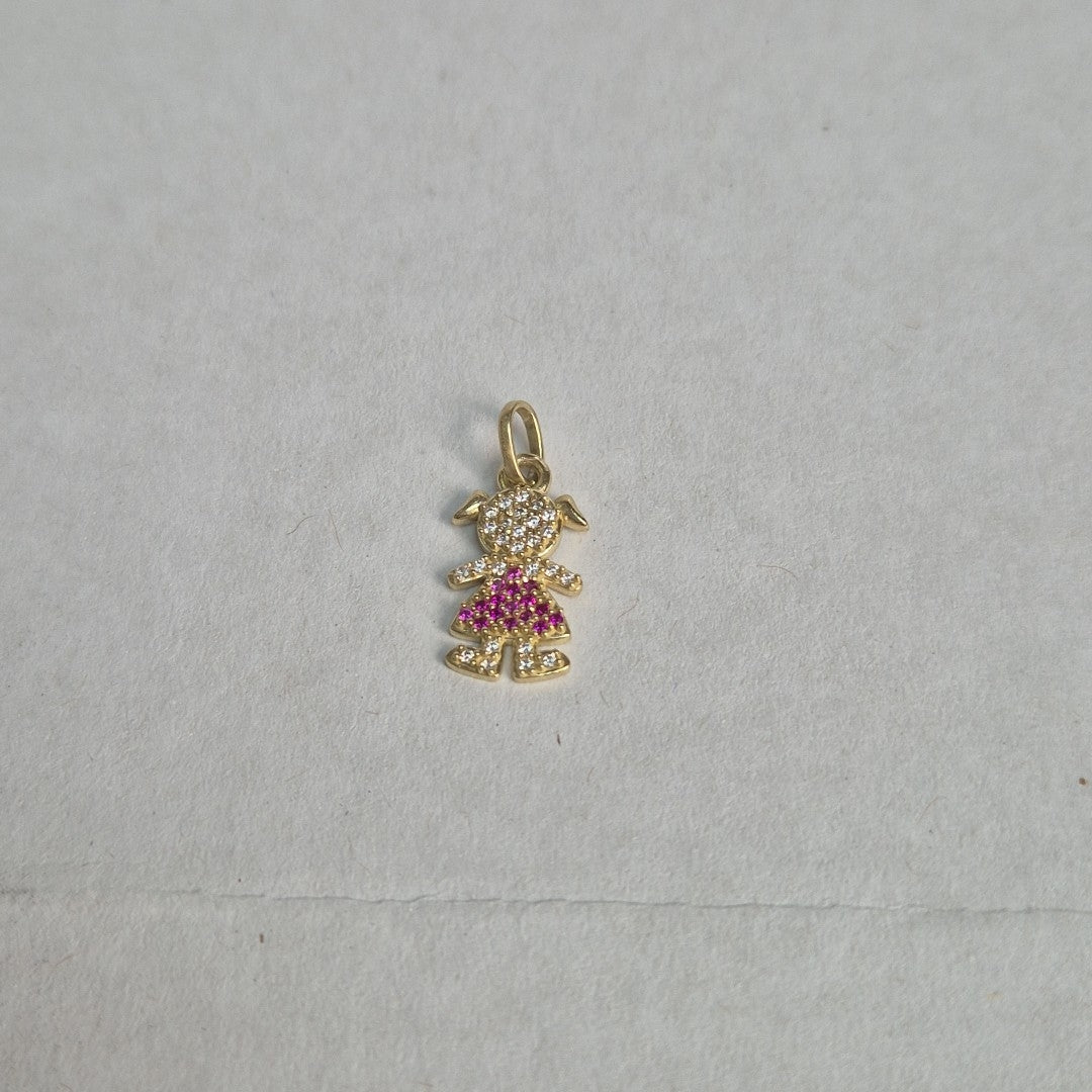 DIJE NIÑA CON CIRCONIAS Y PIEDRAS DE COLOR 10K 1.1 GR (NUEVO)