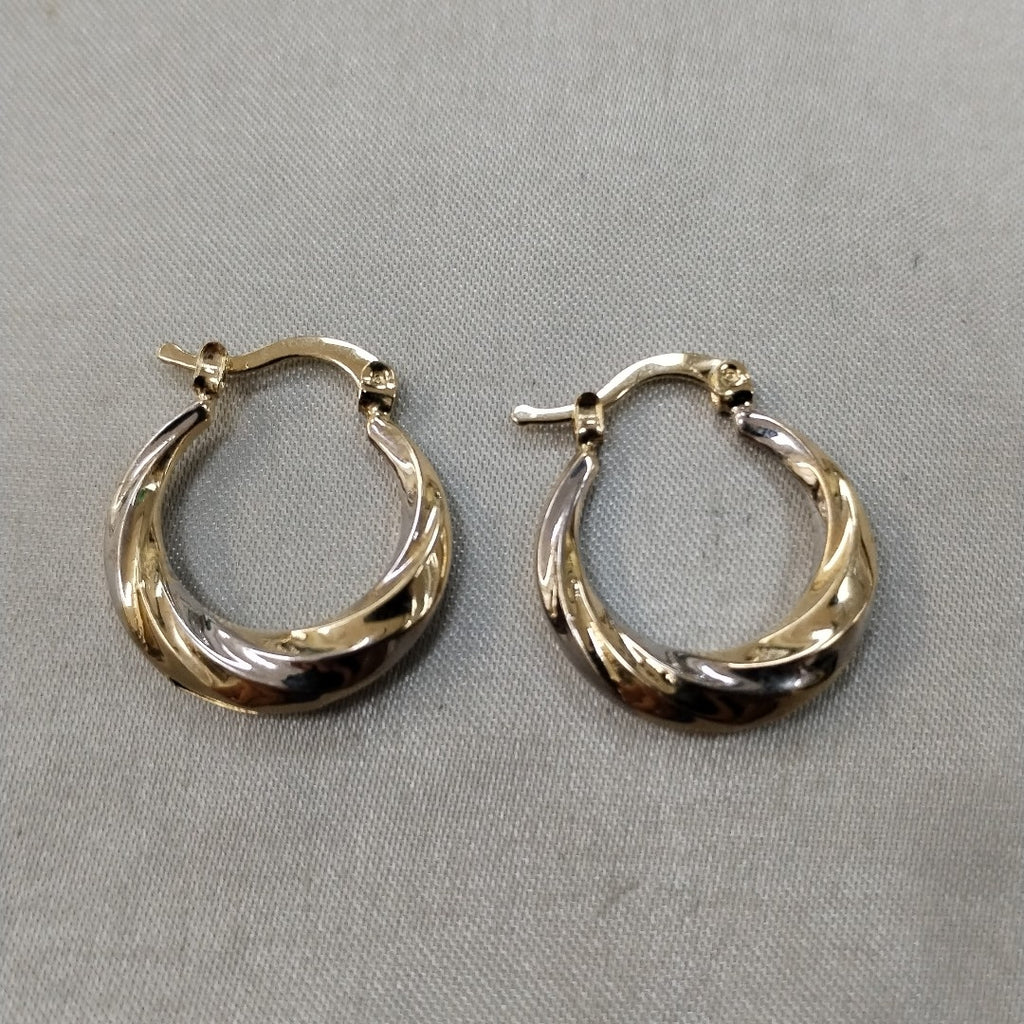 ARETES TEJIDO ARRACADA TRENZADA COMBINADA 14K 1.9 GR (NUEVO)