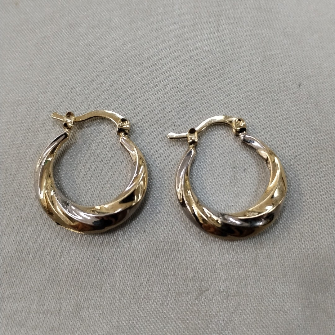 ARETES TEJIDO ARRACADA TRENZADA COMBINADA 14K 1.9 GR (NUEVO)