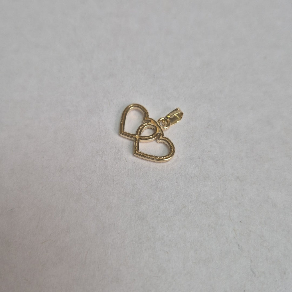 DIJE TEJIDO DOS CORAZONES CON CIRCONIAS 14K 1.5 GR (NUEVO)