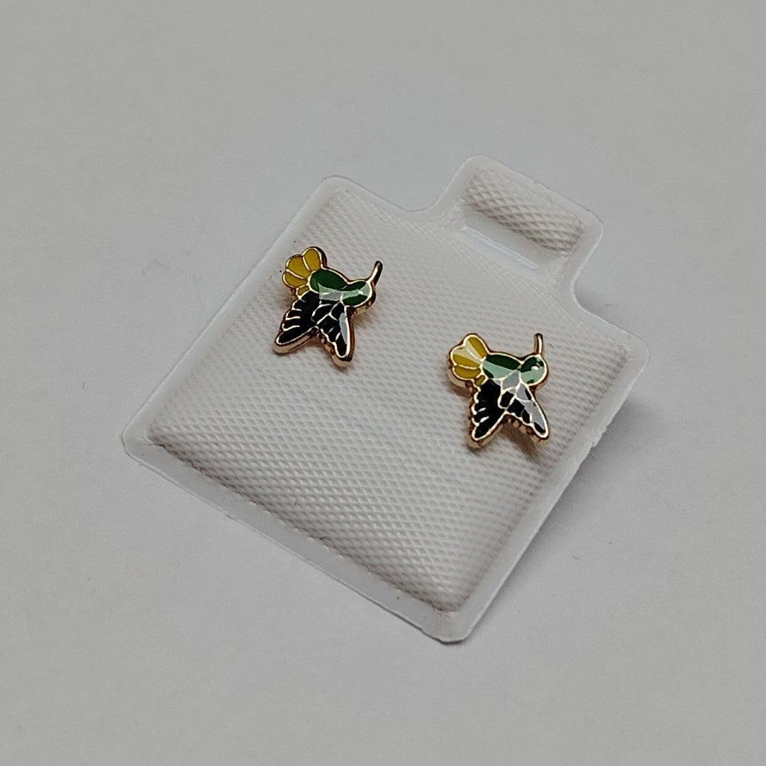 BROQUELES BROQUEL FIG COLIBRI ESMALTE VERDE 14K 0.2138 GR (NUEVO)