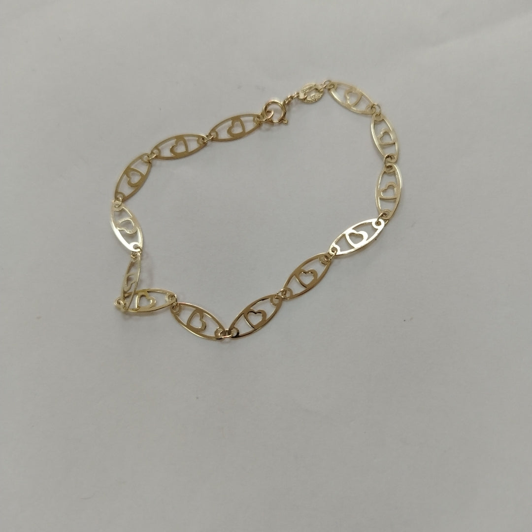 PULSERA TEJIDO ESPECIAL CON CORAZON 14K 18 CM 1.3 GR (NUEVO)
