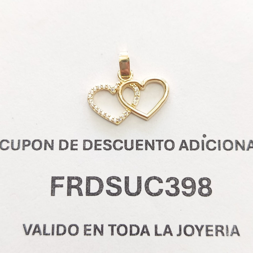 DIJE TEJIDO DOS CORAZONES CON CIRCONIAS 14K 1.4 GR (NUEVO)
