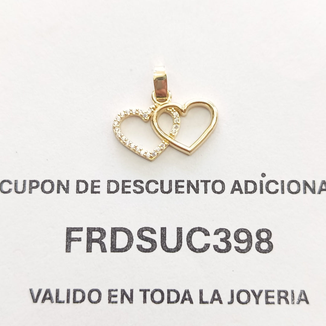 DIJE TEJIDO DOS CORAZONES CON CIRCONIAS 14K 1.4 GR (NUEVO)